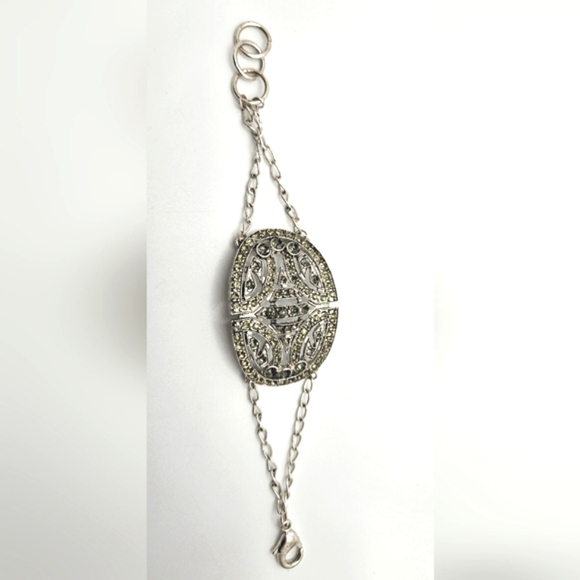 🟢3/$19🟢 Silver Rhinestone Silver Tone Bracelet Small - Medium Size Deco Style - Picture 6 of 9